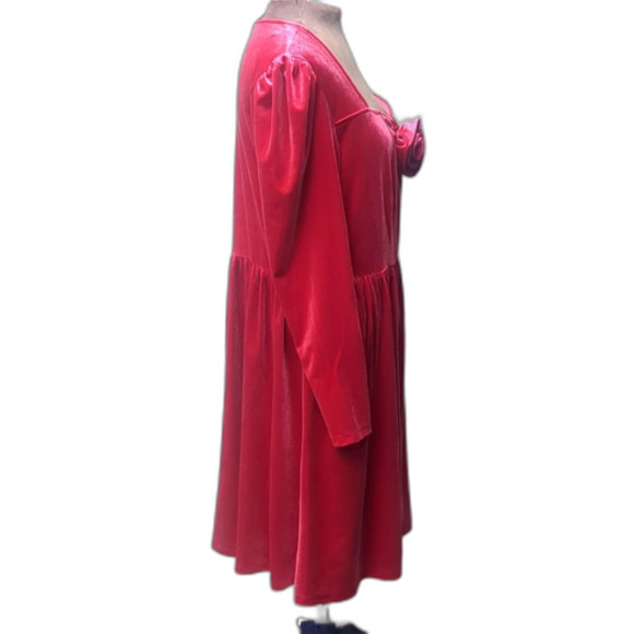 Ava & Viv Dress XXL Rose Velvet Sweetheart Neckline Rosette Midi A-Line - Picture 3 of 12